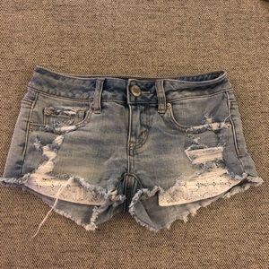 American Eagle Crochet Pocket Denim Shorts 00